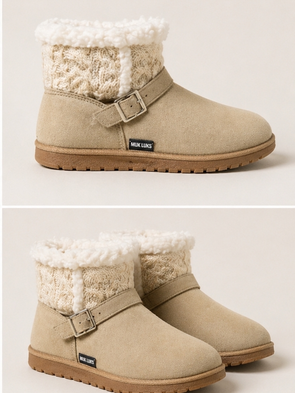 Muk Luks Tan Suede Cozy Knit Cuff Ankle Boots